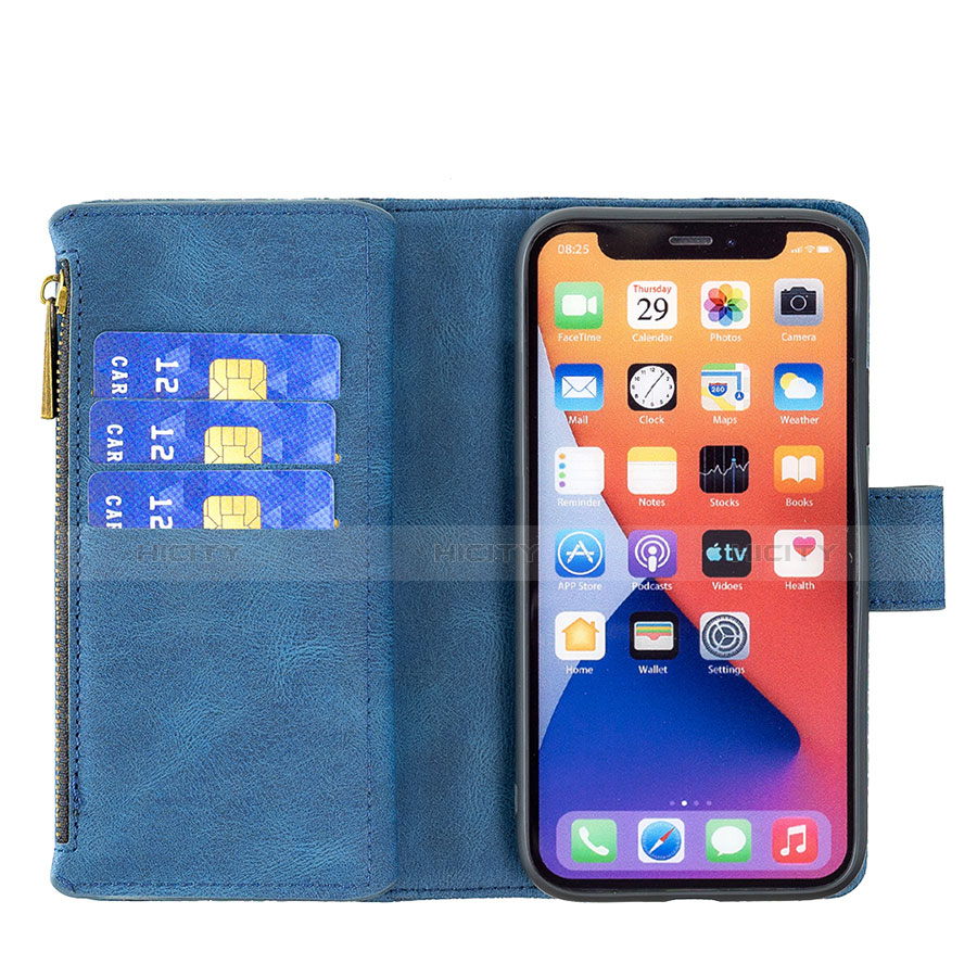 Funda de Cuero Cartera con Soporte Mariposa Carcasa L08 para Apple iPhone 13 Mini Azul