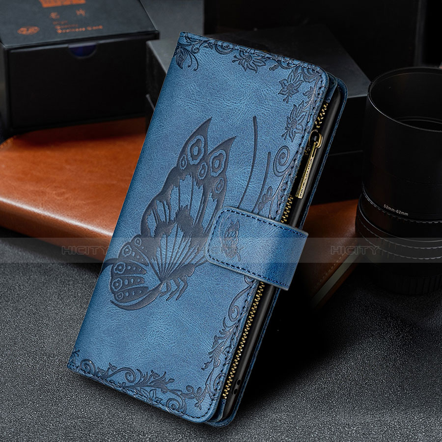 Funda de Cuero Cartera con Soporte Mariposa Carcasa L08 para Apple iPhone 13 Mini Azul