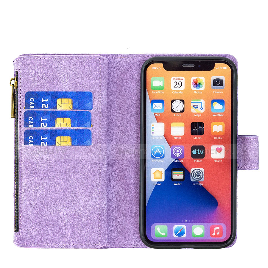 Funda de Cuero Cartera con Soporte Mariposa Carcasa L08 para Apple iPhone 13 Mini Morado