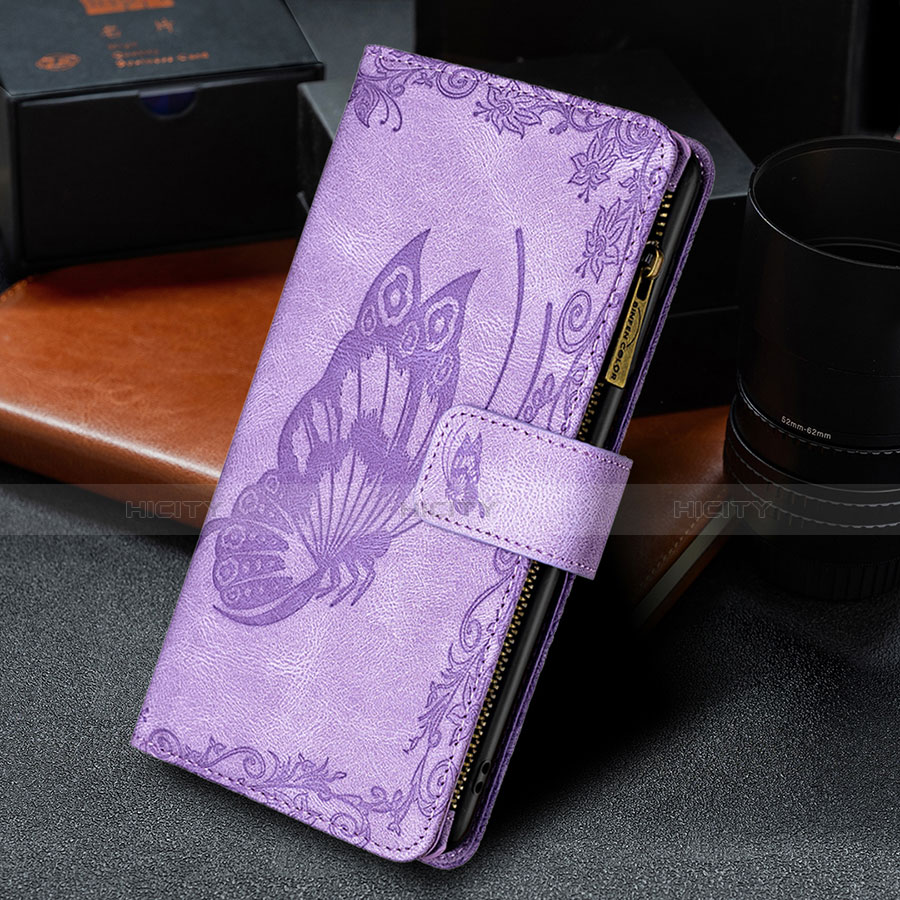 Funda de Cuero Cartera con Soporte Mariposa Carcasa L08 para Apple iPhone 13 Mini Morado