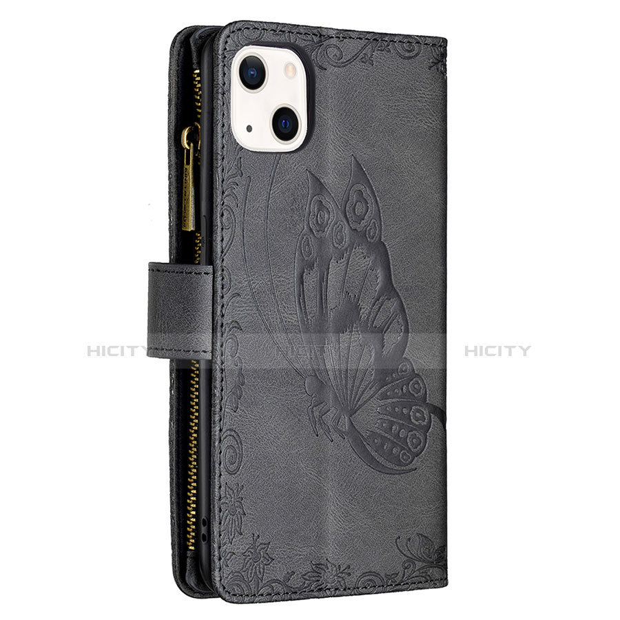 Funda de Cuero Cartera con Soporte Mariposa Carcasa L08 para Apple iPhone 13 Mini Negro