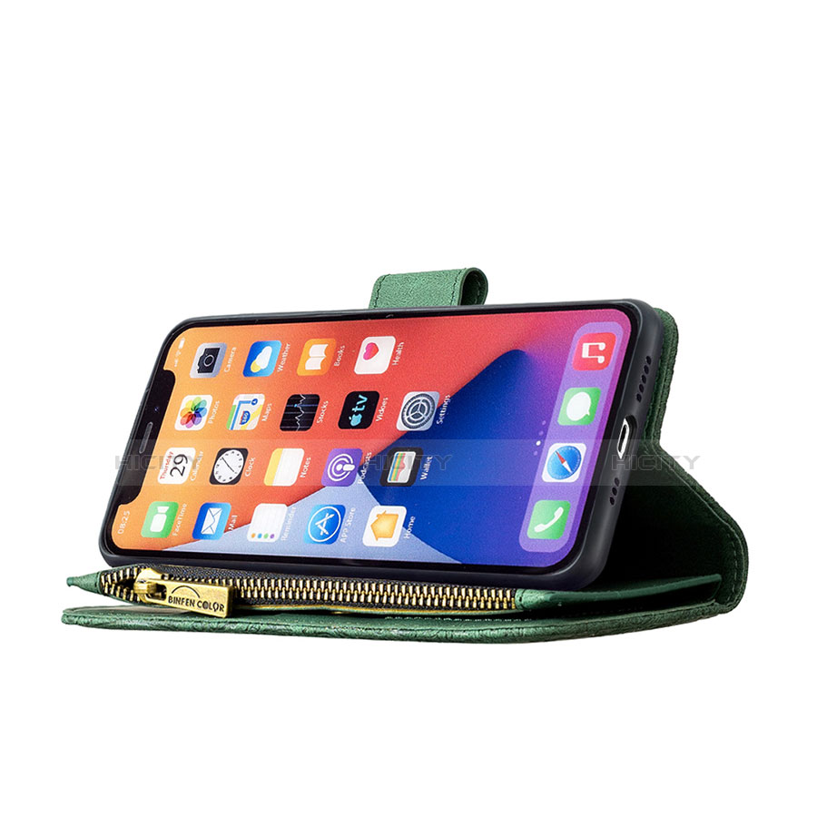 Funda de Cuero Cartera con Soporte Mariposa Carcasa L08 para Apple iPhone 13 Mini Verde