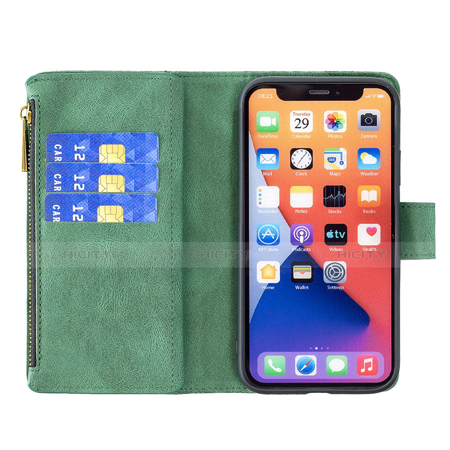 Funda de Cuero Cartera con Soporte Mariposa Carcasa L08 para Apple iPhone 13 Mini Verde