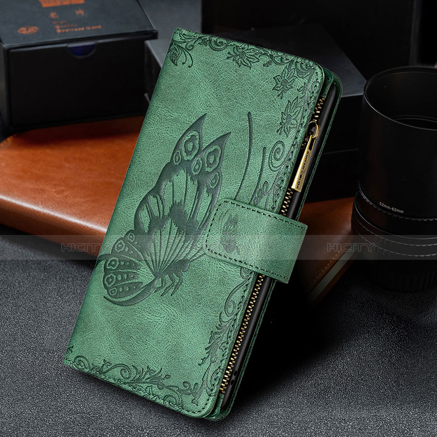 Funda de Cuero Cartera con Soporte Mariposa Carcasa L08 para Apple iPhone 13 Mini Verde