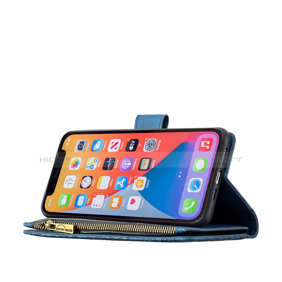 Funda de Cuero Cartera con Soporte Mariposa Carcasa L08 para Apple iPhone 13 Pro Azul