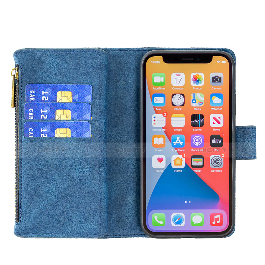 Funda de Cuero Cartera con Soporte Mariposa Carcasa L08 para Apple iPhone 13 Pro Max Azul