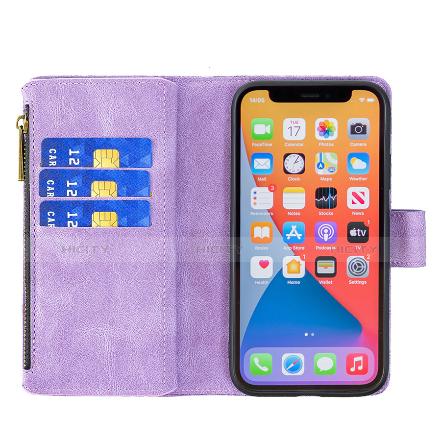 Funda de Cuero Cartera con Soporte Mariposa Carcasa L08 para Apple iPhone 13 Pro Max Morado