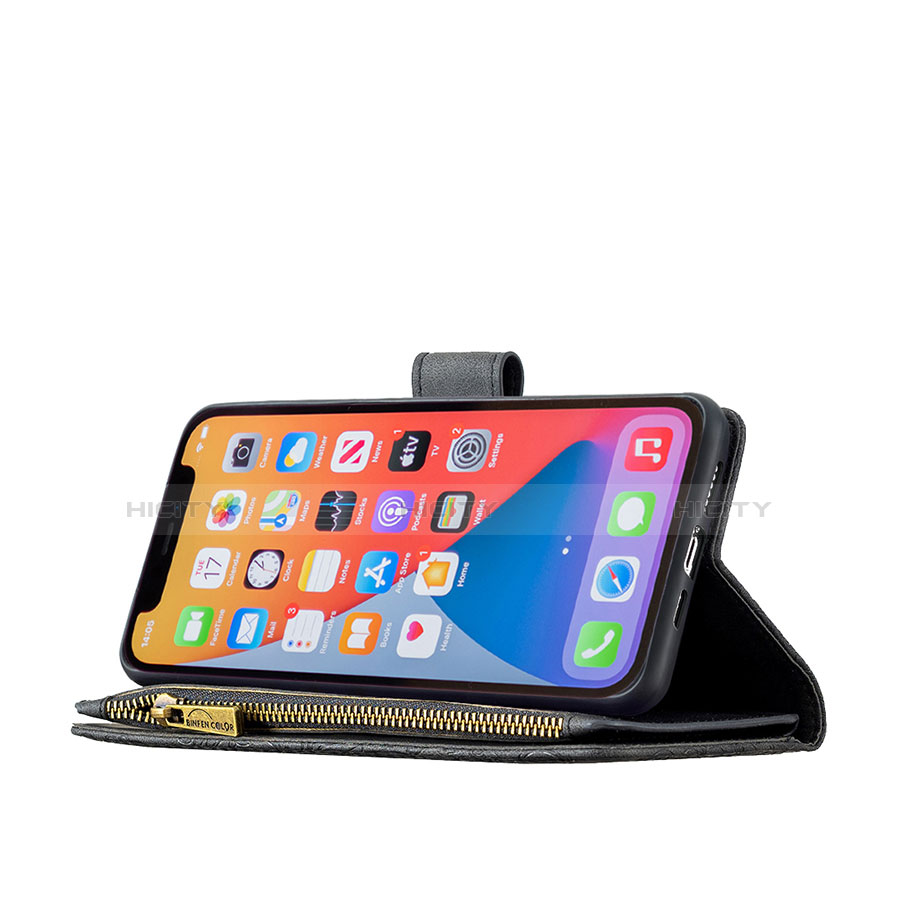 Funda de Cuero Cartera con Soporte Mariposa Carcasa L08 para Apple iPhone 13 Pro Max Negro