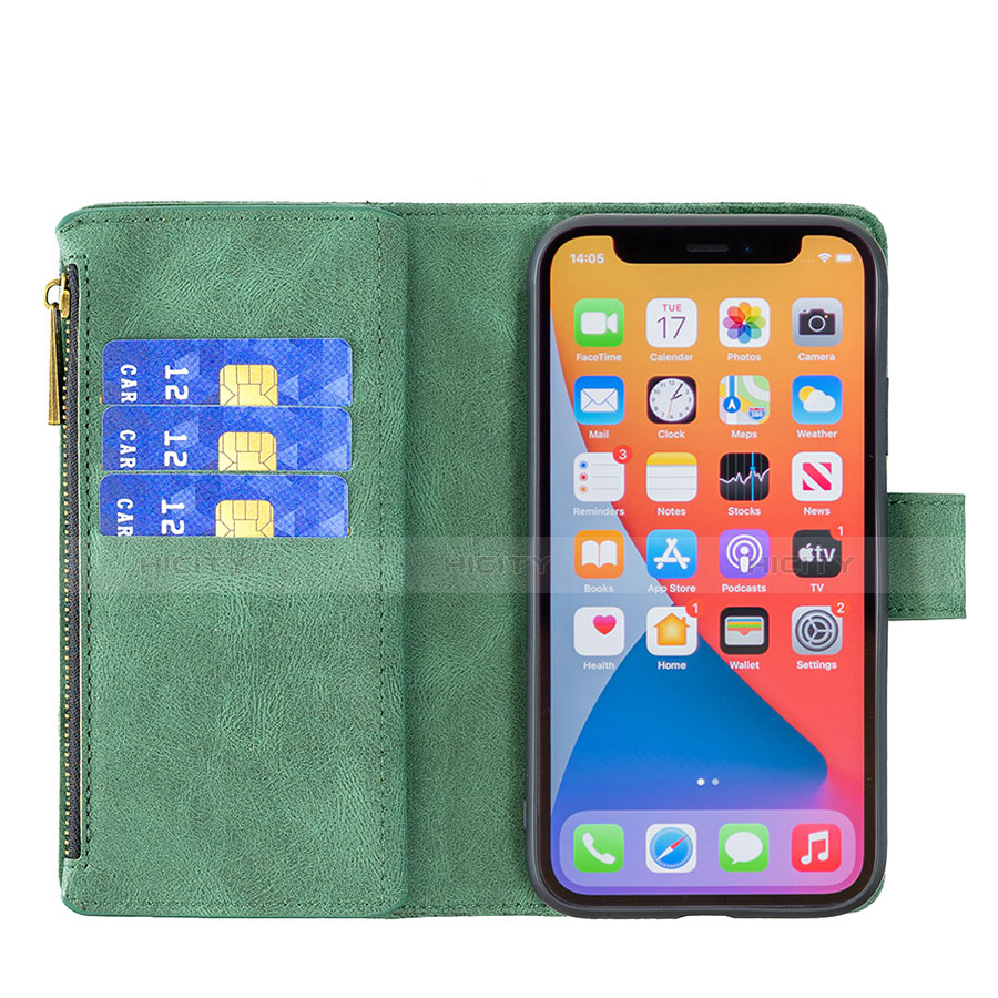 Funda de Cuero Cartera con Soporte Mariposa Carcasa L08 para Apple iPhone 13 Pro Max Verde