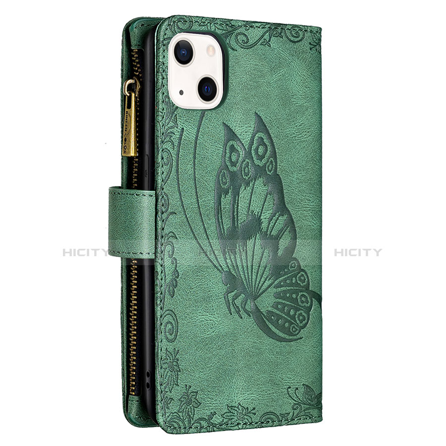 Funda de Cuero Cartera con Soporte Mariposa Carcasa L08 para Apple iPhone 13 Verde