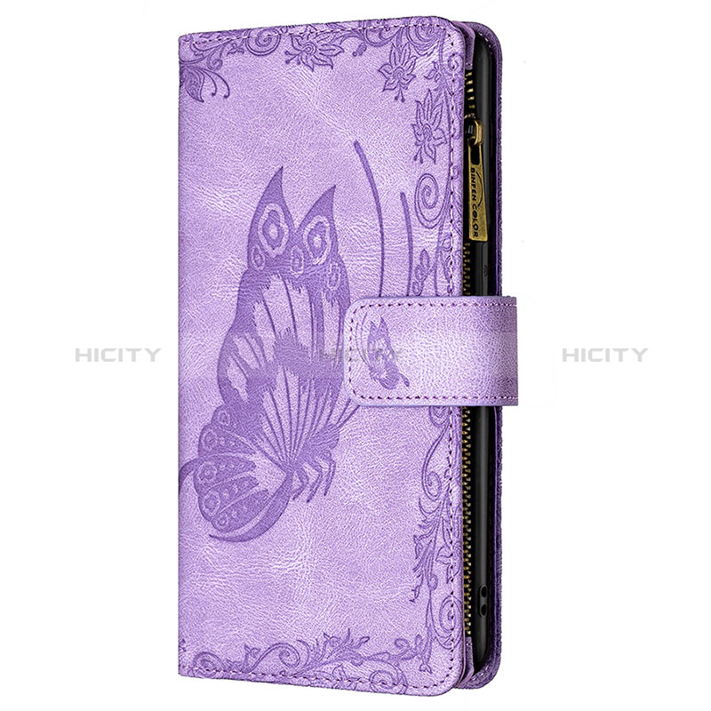 Funda de Cuero Cartera con Soporte Mariposa Carcasa L08 para Apple iPhone 14 Pro Morado