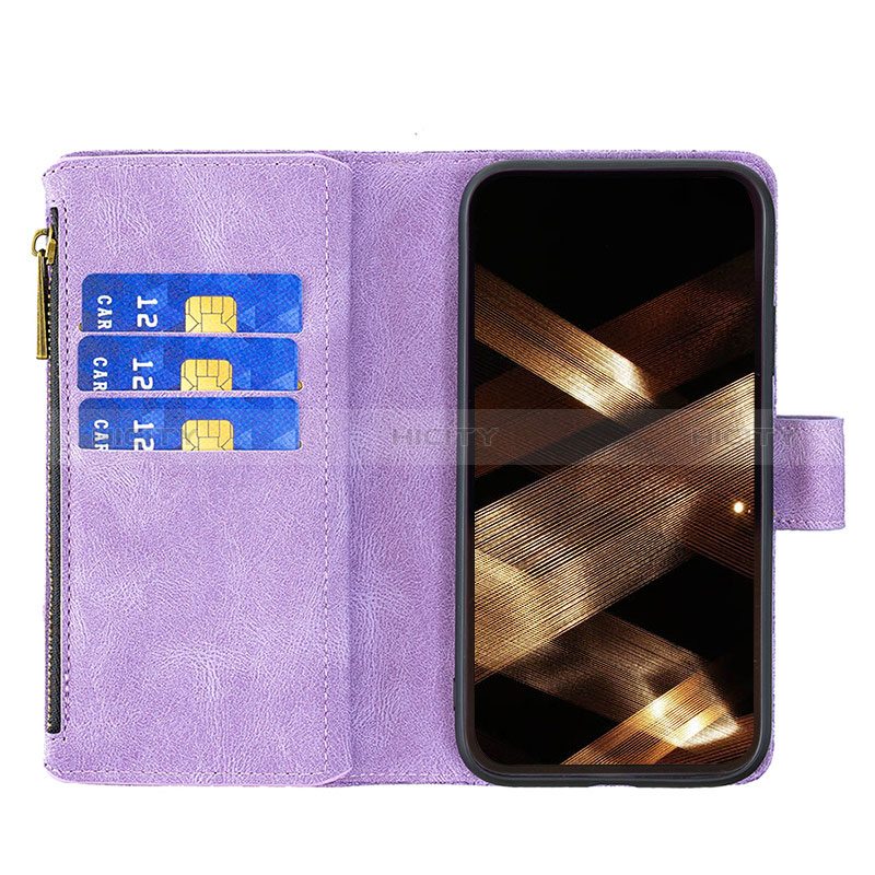 Funda de Cuero Cartera con Soporte Mariposa Carcasa L08 para Apple iPhone 14 Pro Morado