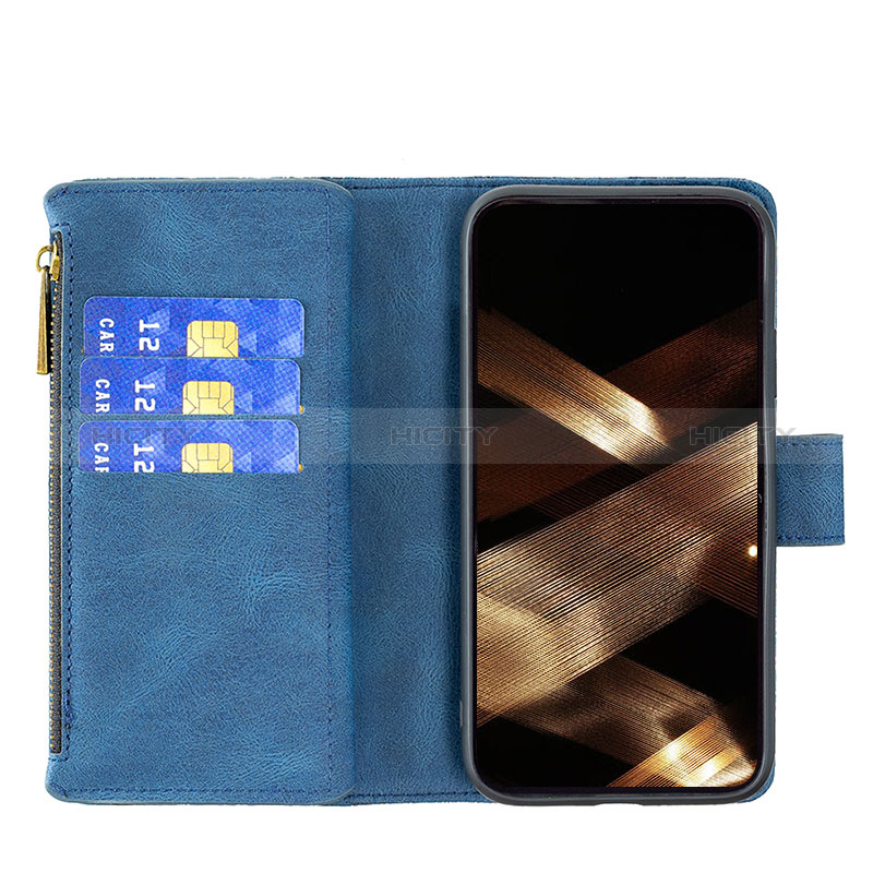 Funda de Cuero Cartera con Soporte Mariposa Carcasa L08 para Apple iPhone 15 Azul