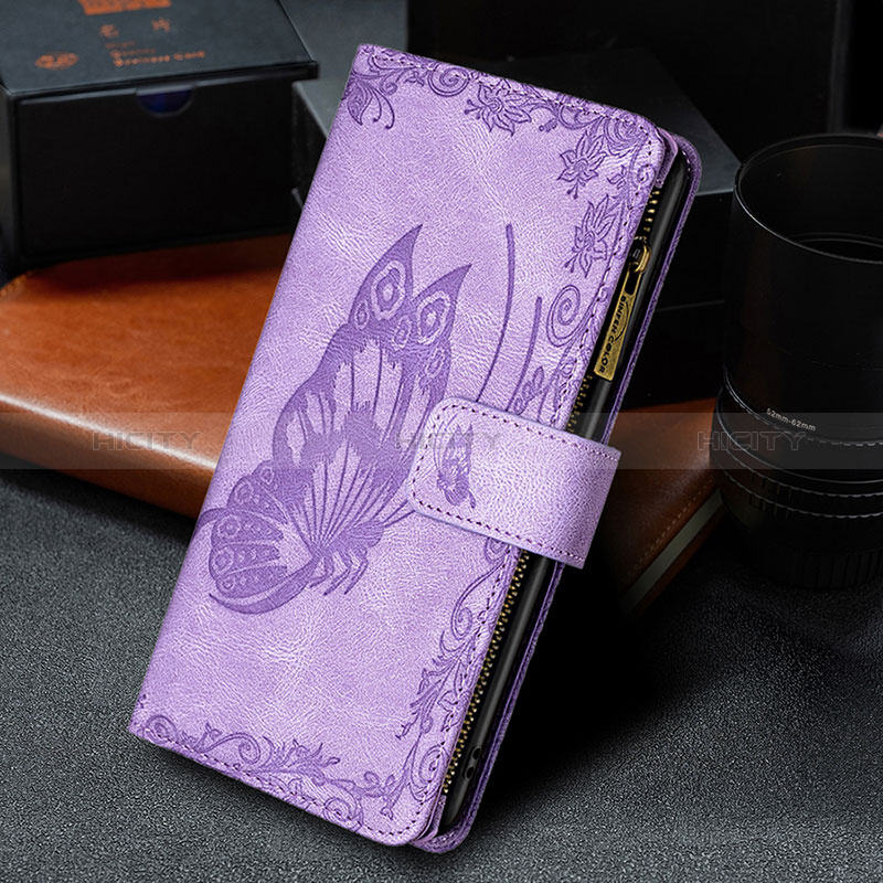 Funda de Cuero Cartera con Soporte Mariposa Carcasa L08 para Apple iPhone 15 Morado