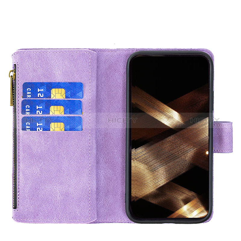 Funda de Cuero Cartera con Soporte Mariposa Carcasa L08 para Apple iPhone 15 Morado