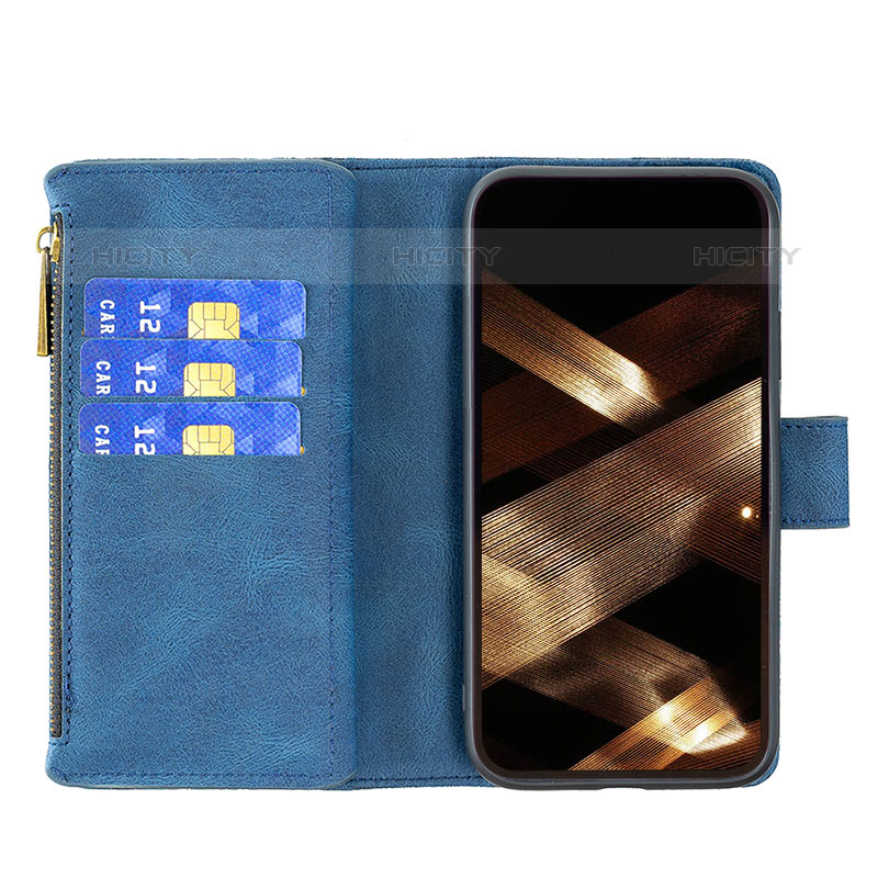 Funda de Cuero Cartera con Soporte Mariposa Carcasa L08 para Apple iPhone 15 Pro Azul