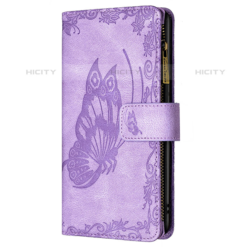 Funda de Cuero Cartera con Soporte Mariposa Carcasa L08 para Apple iPhone 15 Pro Morado