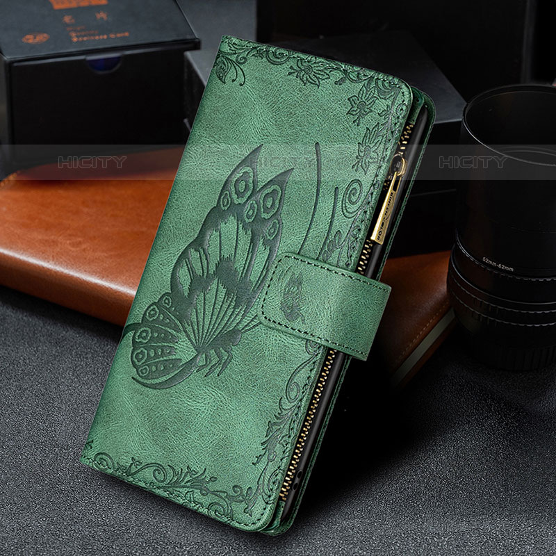 Funda de Cuero Cartera con Soporte Mariposa Carcasa L08 para Apple iPhone 15 Pro Verde