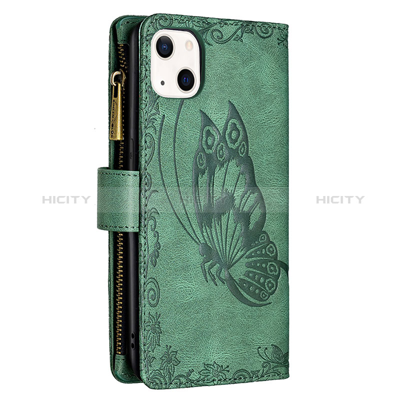 Funda de Cuero Cartera con Soporte Mariposa Carcasa L08 para Apple iPhone 15 Verde