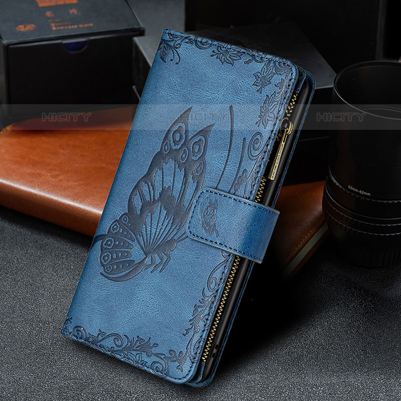 Funda de Cuero Cartera con Soporte Mariposa Carcasa L08 para Apple iPhone 16 Pro Azul