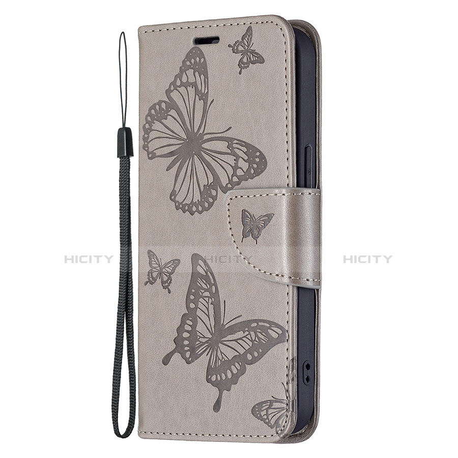 Funda de Cuero Cartera con Soporte Mariposa Carcasa L09 para Apple iPhone 13 Gris