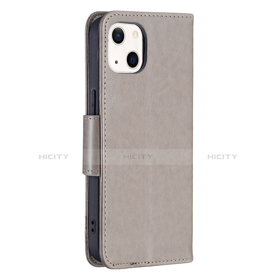 Funda de Cuero Cartera con Soporte Mariposa Carcasa L09 para Apple iPhone 13 Gris