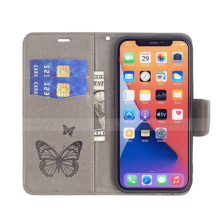 Funda de Cuero Cartera con Soporte Mariposa Carcasa L09 para Apple iPhone 13 Gris