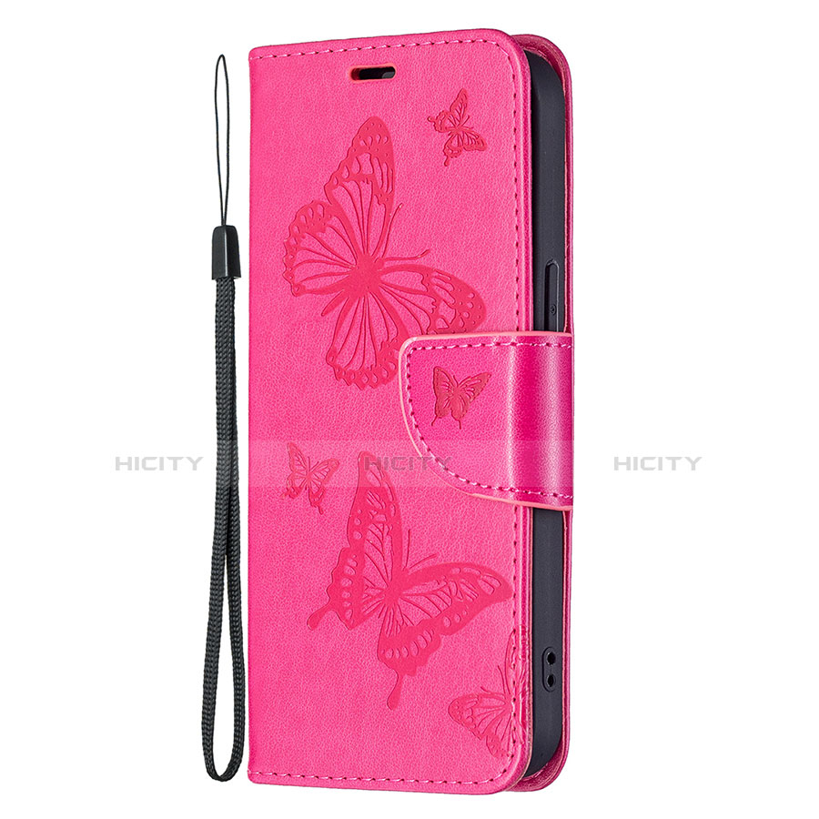 Funda de Cuero Cartera con Soporte Mariposa Carcasa L09 para Apple iPhone 13 Mini Rosa Roja