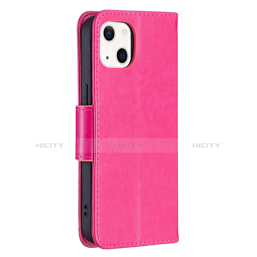 Funda de Cuero Cartera con Soporte Mariposa Carcasa L09 para Apple iPhone 13 Mini Rosa Roja