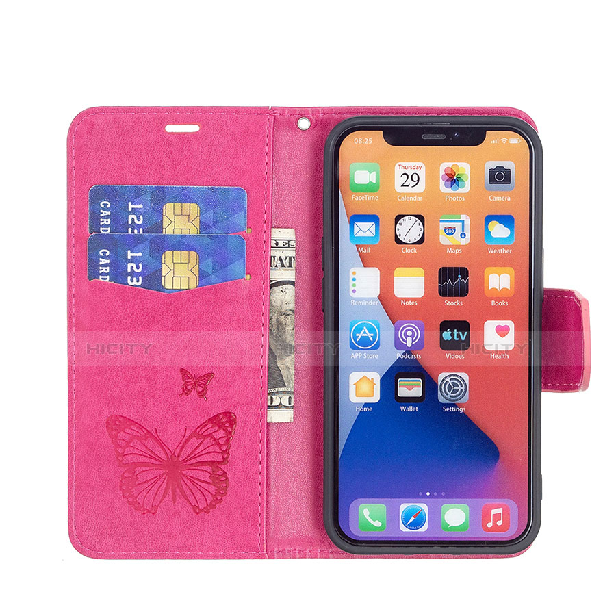 Funda de Cuero Cartera con Soporte Mariposa Carcasa L09 para Apple iPhone 13 Mini Rosa Roja