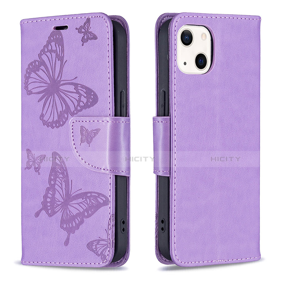 Funda de Cuero Cartera con Soporte Mariposa Carcasa L09 para Apple iPhone 13 Morado