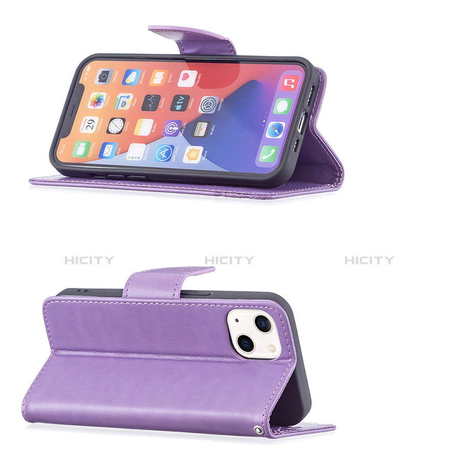 Funda de Cuero Cartera con Soporte Mariposa Carcasa L09 para Apple iPhone 13 Morado