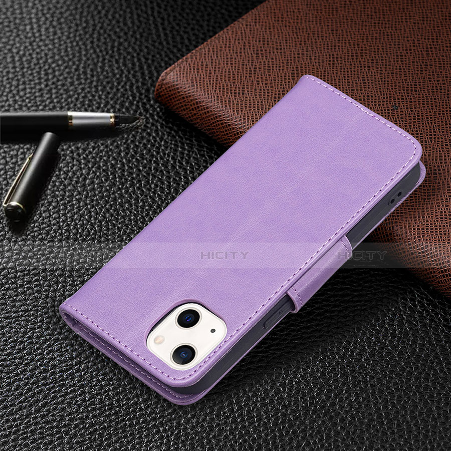 Funda de Cuero Cartera con Soporte Mariposa Carcasa L09 para Apple iPhone 13 Morado