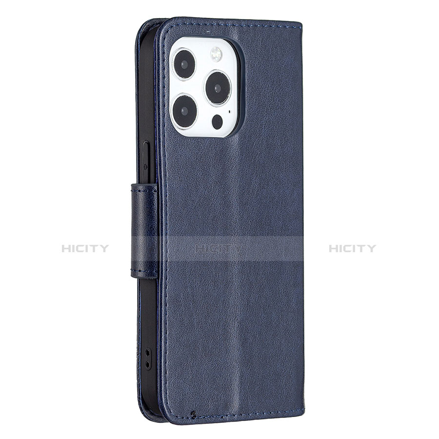 Funda de Cuero Cartera con Soporte Mariposa Carcasa L09 para Apple iPhone 13 Pro Azul