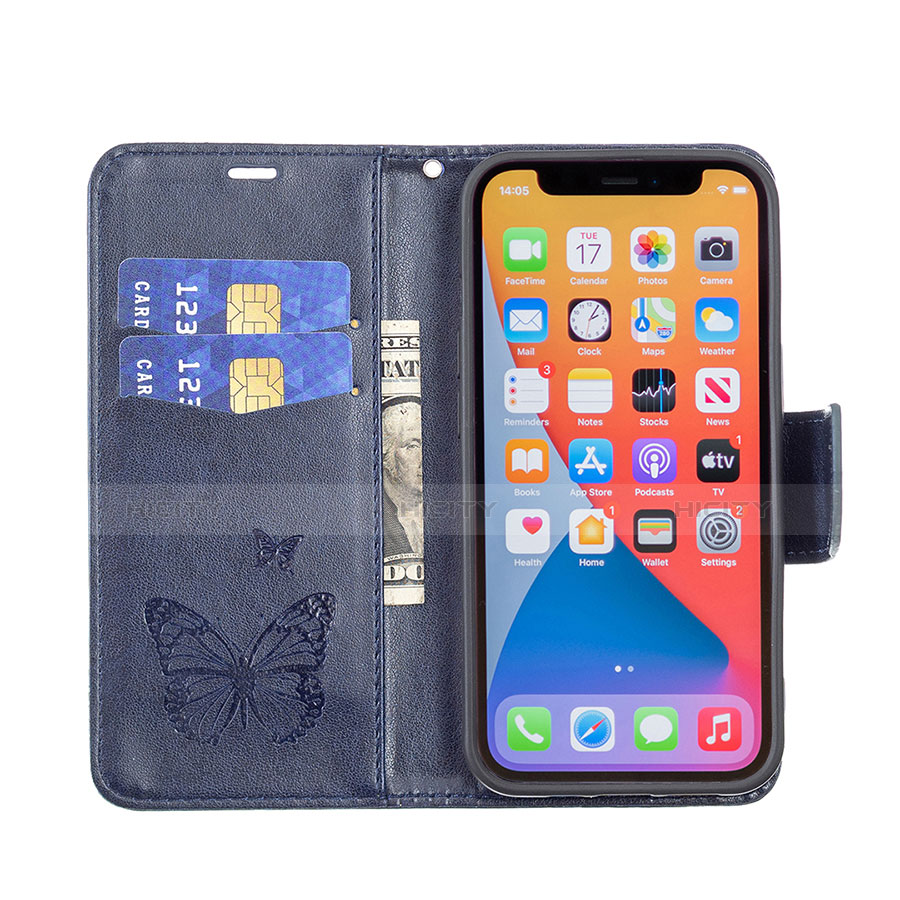 Funda de Cuero Cartera con Soporte Mariposa Carcasa L09 para Apple iPhone 13 Pro Max Azul