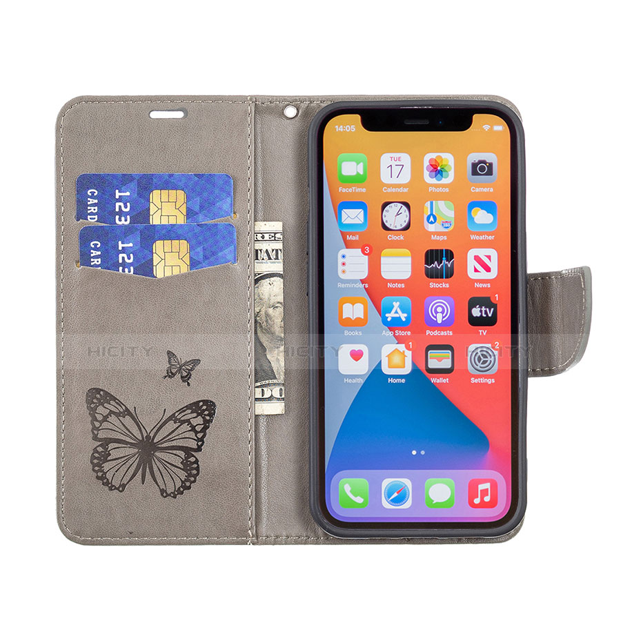 Funda de Cuero Cartera con Soporte Mariposa Carcasa L09 para Apple iPhone 13 Pro Max Gris Oscuro