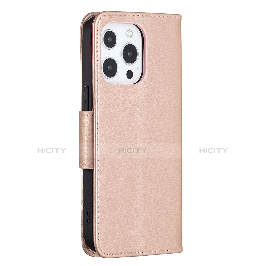 Funda de Cuero Cartera con Soporte Mariposa Carcasa L09 para Apple iPhone 13 Pro Max Rosa