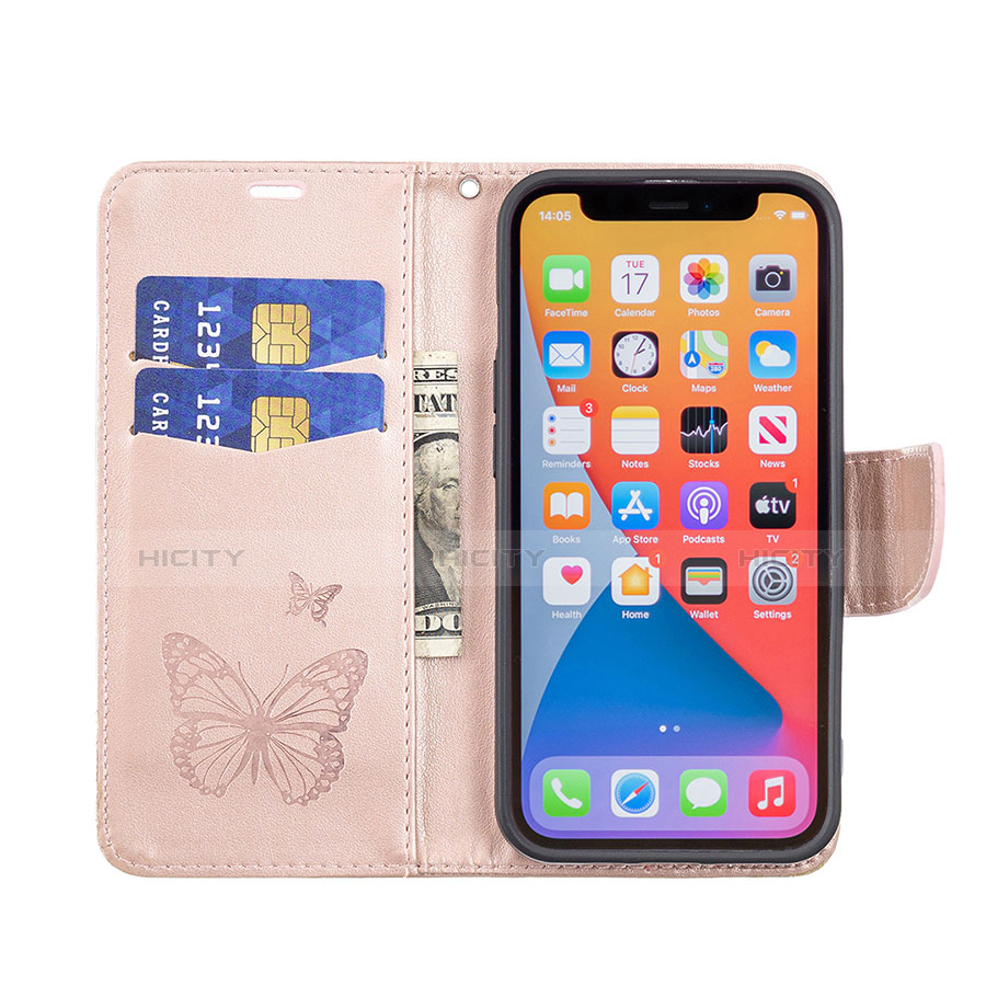 Funda de Cuero Cartera con Soporte Mariposa Carcasa L09 para Apple iPhone 13 Pro Rosa