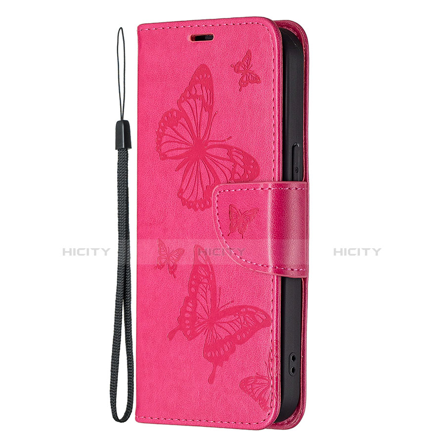 Funda de Cuero Cartera con Soporte Mariposa Carcasa L09 para Apple iPhone 13 Pro Rosa Roja