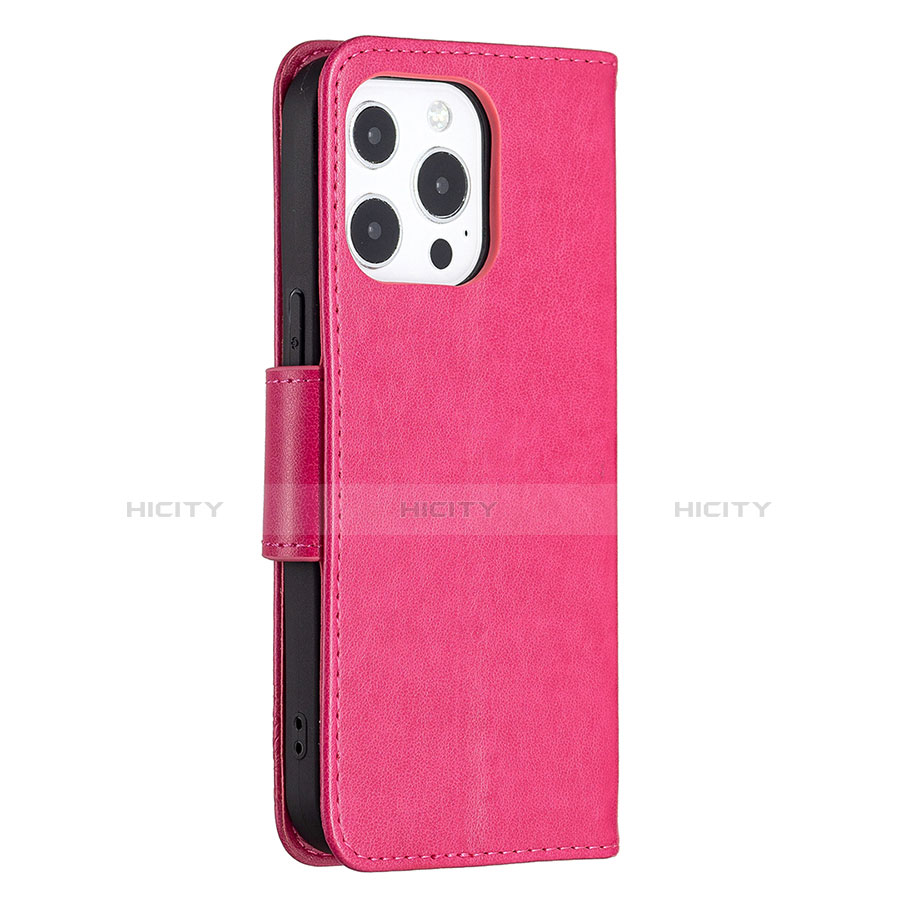 Funda de Cuero Cartera con Soporte Mariposa Carcasa L09 para Apple iPhone 13 Pro Rosa Roja