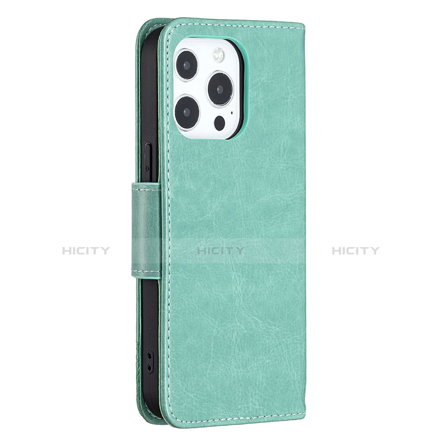 Funda de Cuero Cartera con Soporte Mariposa Carcasa L09 para Apple iPhone 13 Pro Verde