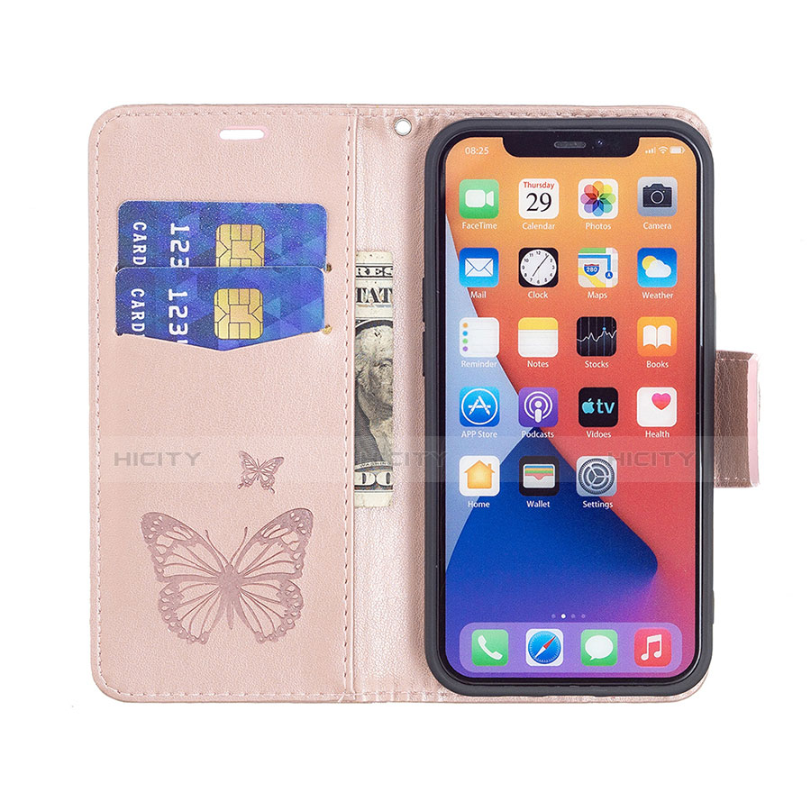 Funda de Cuero Cartera con Soporte Mariposa Carcasa L09 para Apple iPhone 13 Rosa