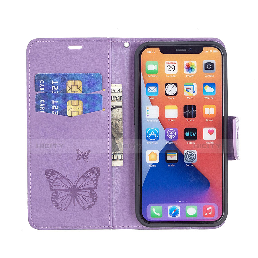 Funda de Cuero Cartera con Soporte Mariposa Carcasa L09 para Apple iPhone 14 Morado