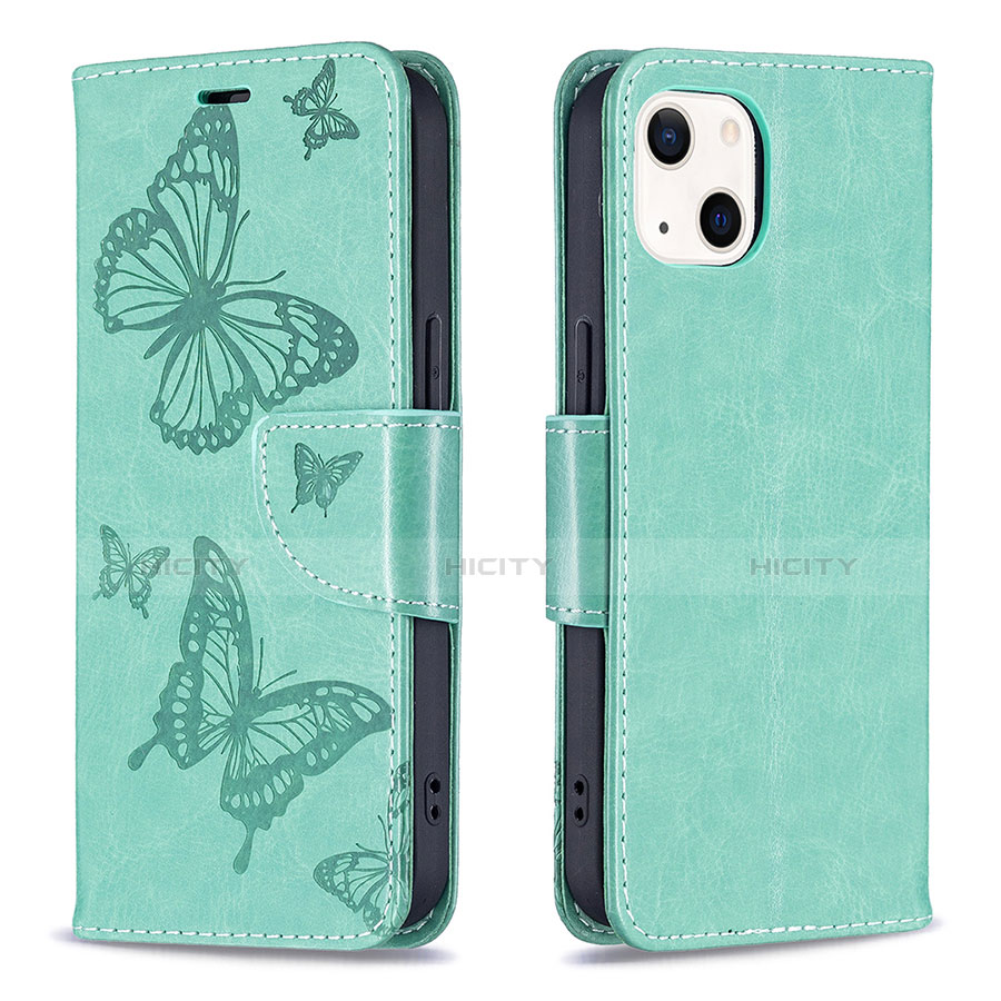 Funda de Cuero Cartera con Soporte Mariposa Carcasa L09 para Apple iPhone 14 Plus Verde