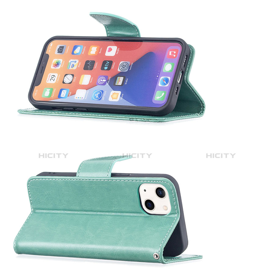 Funda de Cuero Cartera con Soporte Mariposa Carcasa L09 para Apple iPhone 14 Plus Verde