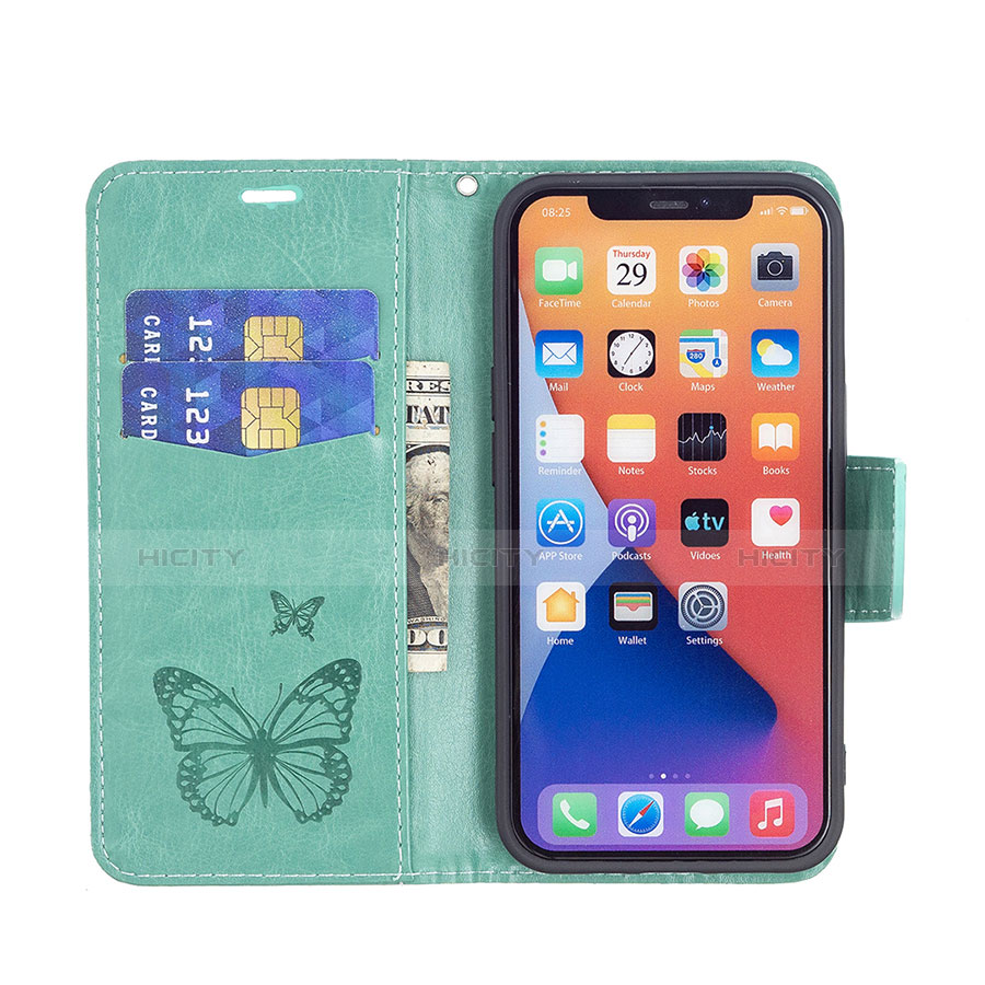 Funda de Cuero Cartera con Soporte Mariposa Carcasa L09 para Apple iPhone 14 Plus Verde