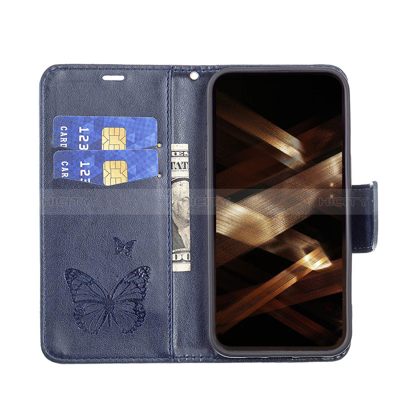 Funda de Cuero Cartera con Soporte Mariposa Carcasa L09 para Apple iPhone 14 Pro Azul