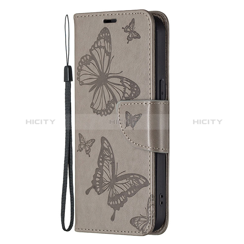 Funda de Cuero Cartera con Soporte Mariposa Carcasa L09 para Apple iPhone 14 Pro Gris Oscuro