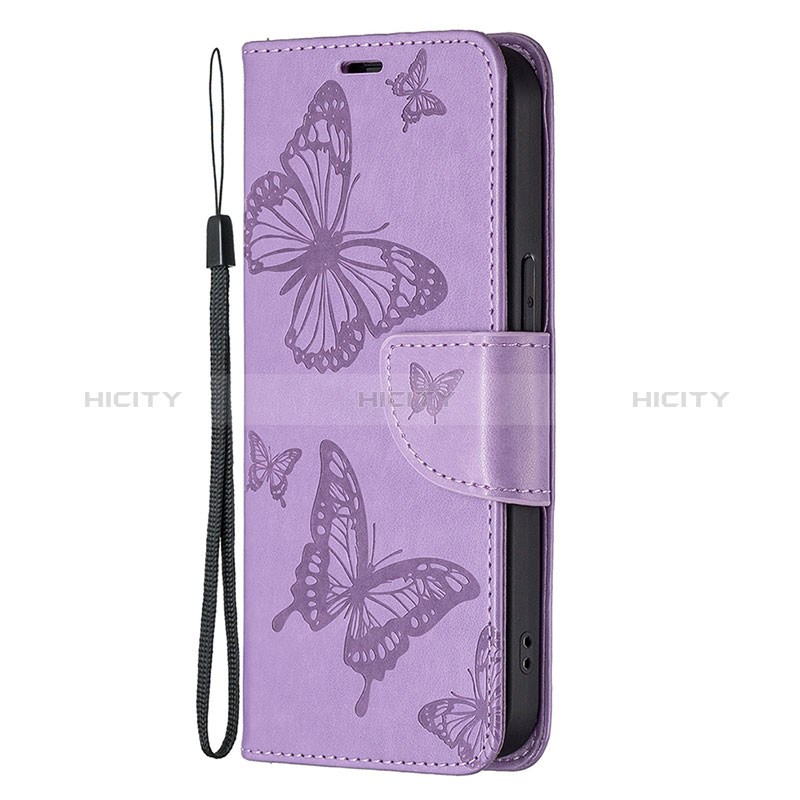 Funda de Cuero Cartera con Soporte Mariposa Carcasa L09 para Apple iPhone 14 Pro Morado