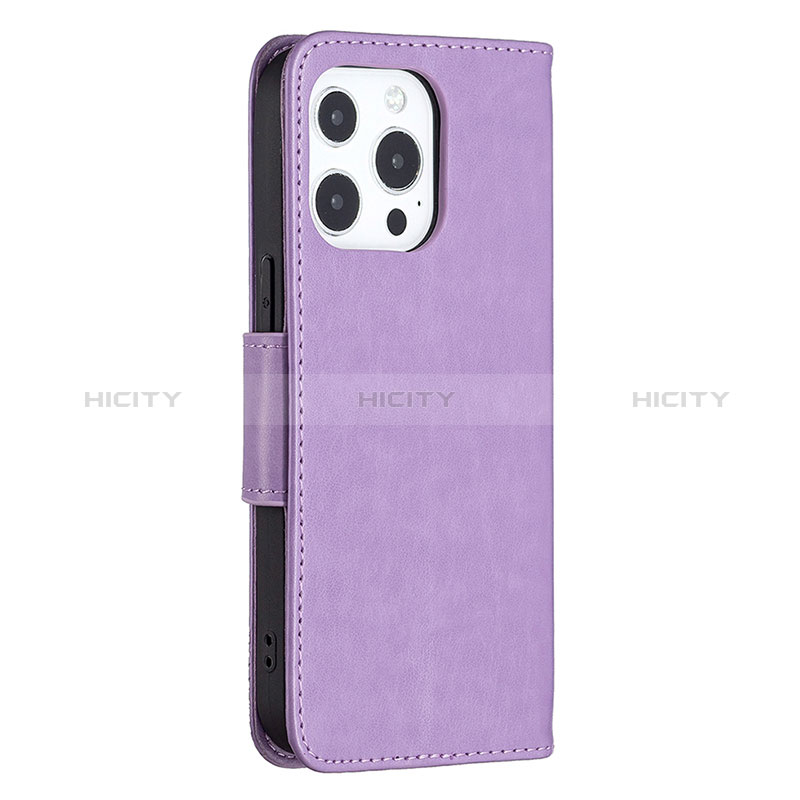 Funda de Cuero Cartera con Soporte Mariposa Carcasa L09 para Apple iPhone 14 Pro Morado